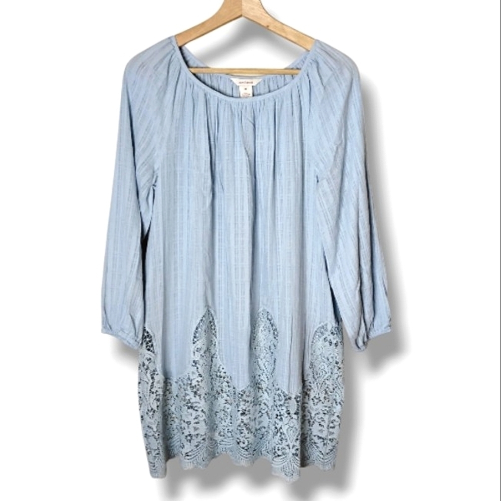 Sundance Lace-Hem Tunic Top Size M Baby Blue Peasant Silhouette - Picture 1 of 7